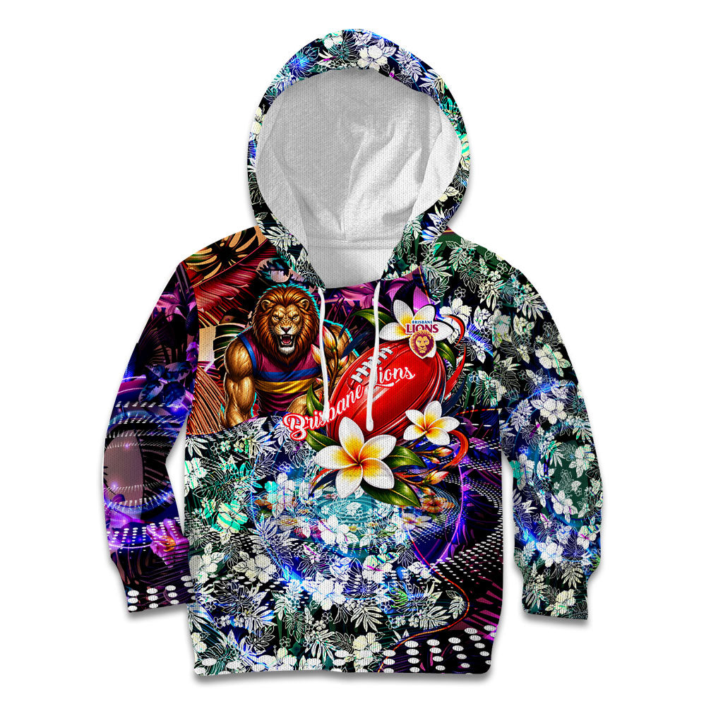 Personalized Brisbane Lions Football Kid Hoodie Tropical Hibiscus Flowers - Pacific Fusion Style