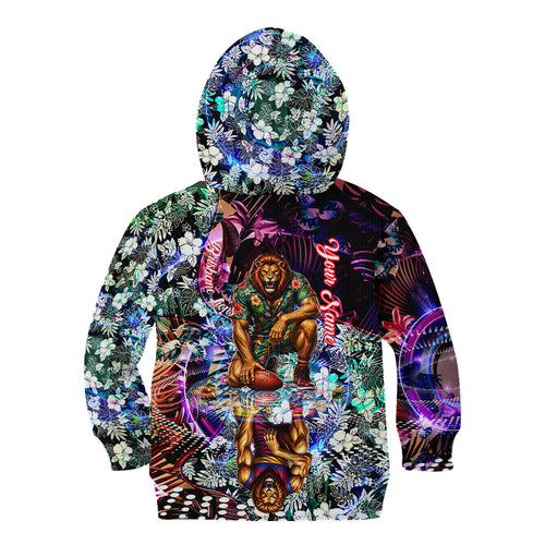 Personalized Brisbane Lions Football Kid Hoodie Tropical Hibiscus Flowers - Pacific Fusion Style