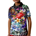 Personalized Brisbane Lions Football Kid Polo Shirt Tropical Hibiscus Flowers - Pacific Fusion Style