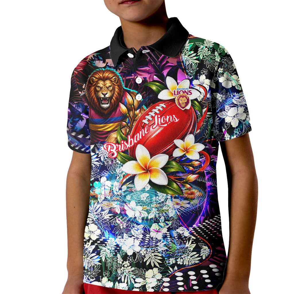 Personalized Brisbane Lions Football Kid Polo Shirt Tropical Hibiscus Flowers - Pacific Fusion Style