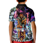 Personalized Brisbane Lions Football Kid Polo Shirt Tropical Hibiscus Flowers - Pacific Fusion Style