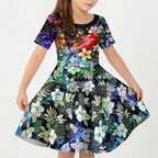 Personalized Brisbane Lions Football Kid Short Sleeve Dress Tropical Hibiscus Flowers - Pacific Fusion Style