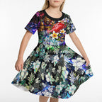 Personalized Brisbane Lions Football Kid Short Sleeve Dress Tropical Hibiscus Flowers - Pacific Fusion Style