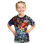 Personalized Brisbane Lions Football Kid T Shirt Tropical Hibiscus Flowers - Pacific Fusion Style