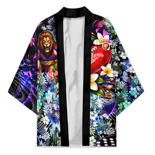 Personalized Brisbane Lions Football Kimono Tropical Hibiscus Flowers - Pacific Fusion Style