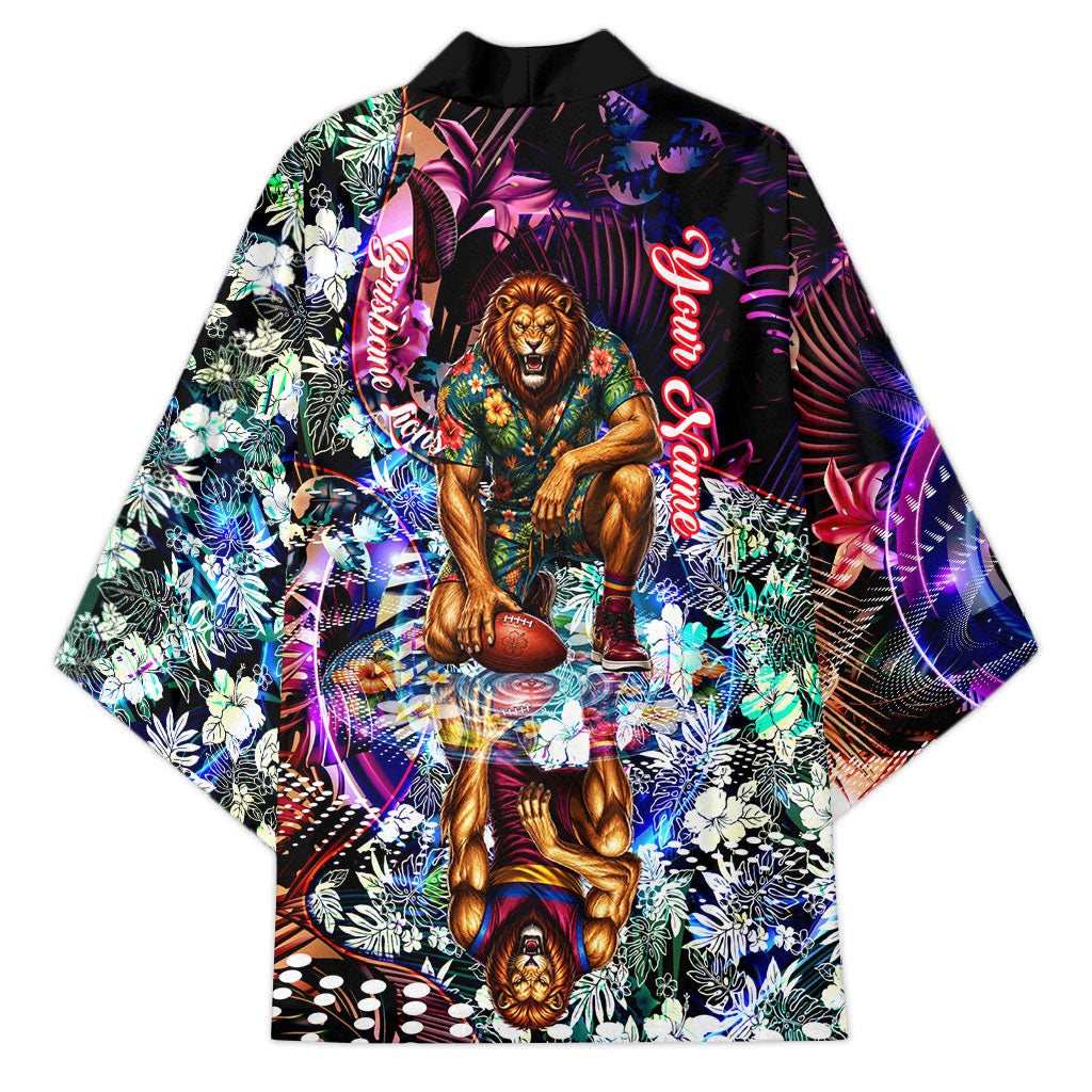 Personalized Brisbane Lions Football Kimono Tropical Hibiscus Flowers - Pacific Fusion Style