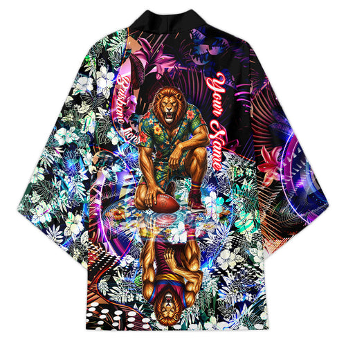 Personalized Brisbane Lions Football Kimono Tropical Hibiscus Flowers - Pacific Fusion Style