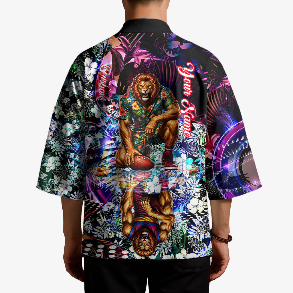 Personalized Brisbane Lions Football Kimono Tropical Hibiscus Flowers - Pacific Fusion Style