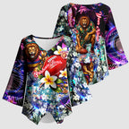Personalized Brisbane Lions Football Kimono Sleeve Blouse Tropical Hibiscus Flowers - Pacific Fusion Style