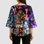 Personalized Brisbane Lions Football Kimono Sleeve Blouse Tropical Hibiscus Flowers - Pacific Fusion Style