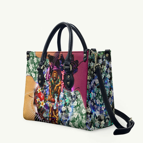 Personalized Brisbane Lions Football Leather Bag Tropical Hibiscus Flowers - Pacific Fusion Style