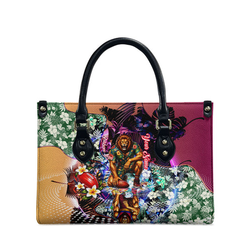 Personalized Brisbane Lions Football Leather Bag Tropical Hibiscus Flowers - Pacific Fusion Style