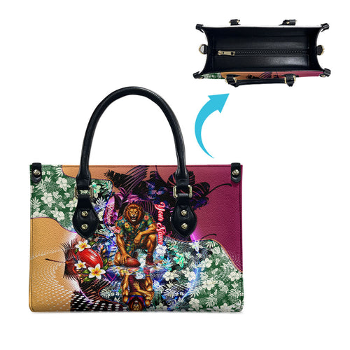 Personalized Brisbane Lions Football Leather Bag Tropical Hibiscus Flowers - Pacific Fusion Style
