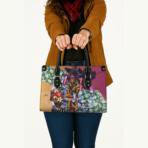 Personalized Brisbane Lions Football Leather Bag Tropical Hibiscus Flowers - Pacific Fusion Style