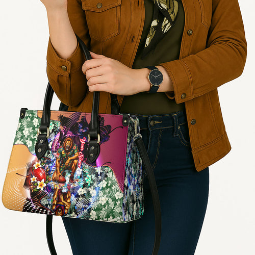 Personalized Brisbane Lions Football Leather Bag Tropical Hibiscus Flowers - Pacific Fusion Style