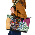 Personalized Brisbane Lions Football Leather Tote Bag Tropical Hibiscus Flowers - Pacific Fusion Style