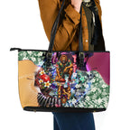 Personalized Brisbane Lions Football Leather Tote Bag Tropical Hibiscus Flowers - Pacific Fusion Style