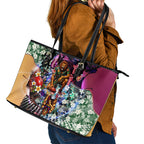 Personalized Brisbane Lions Football Leather Tote Bag Tropical Hibiscus Flowers - Pacific Fusion Style