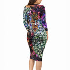 Personalized Brisbane Lions Football Long Sleeve Bodycon Dress Tropical Hibiscus Flowers - Pacific Fusion Style