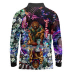 Personalized Brisbane Lions Football Long Sleeve Polo Shirt Tropical Hibiscus Flowers - Pacific Fusion Style