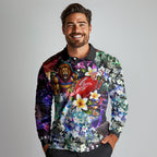 Personalized Brisbane Lions Football Long Sleeve Polo Shirt Tropical Hibiscus Flowers - Pacific Fusion Style