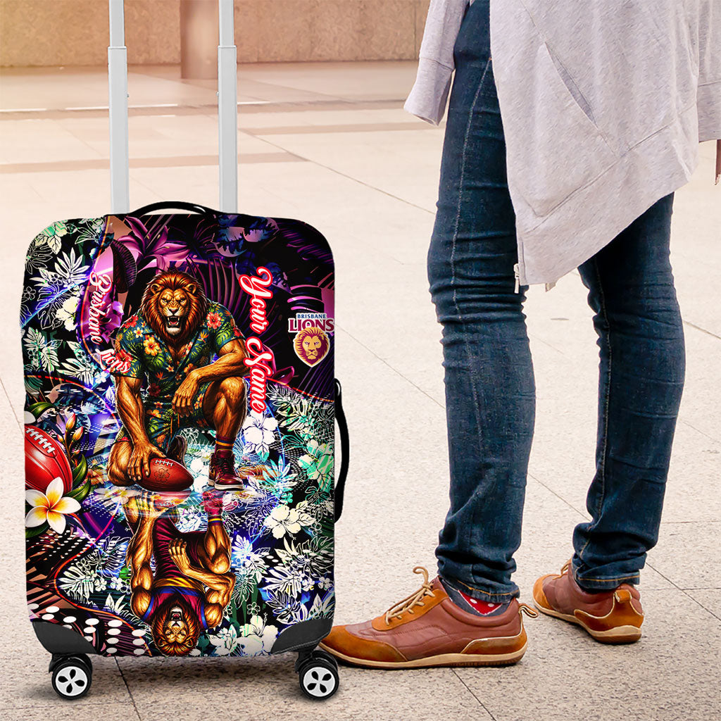 Personalized Brisbane Lions Football Luggage Cover Tropical Hibiscus Flowers - Pacific Fusion Style