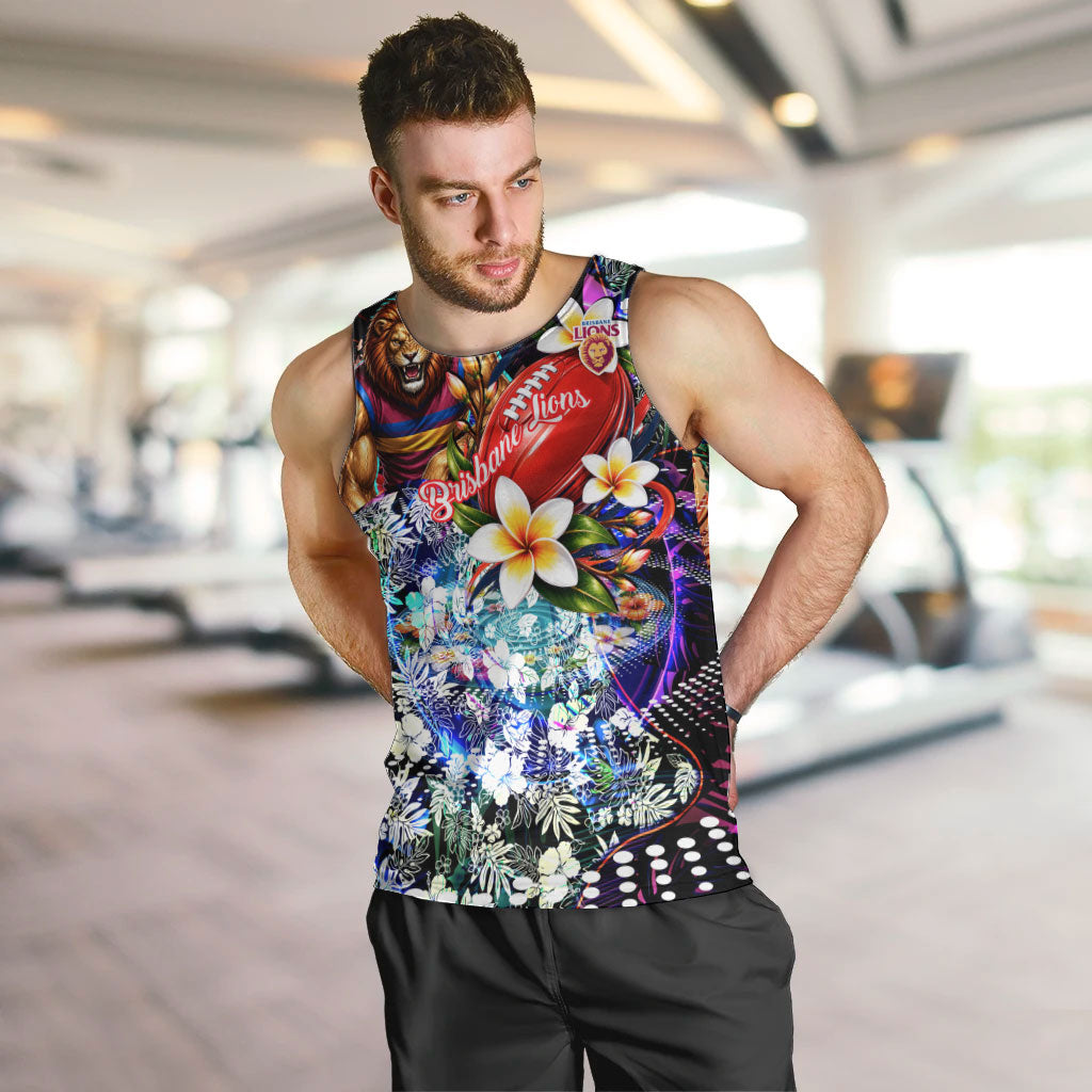 Personalized Brisbane Lions Football Men Tank Top Tropical Hibiscus Flowers - Pacific Fusion Style