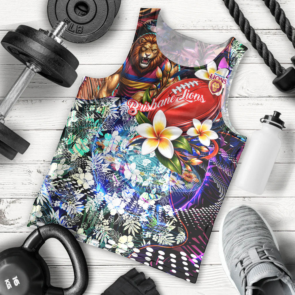 Personalized Brisbane Lions Football Men Tank Top Tropical Hibiscus Flowers - Pacific Fusion Style