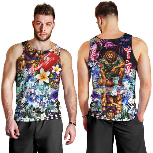 Personalized Brisbane Lions Football Men Tank Top Tropical Hibiscus Flowers - Pacific Fusion Style