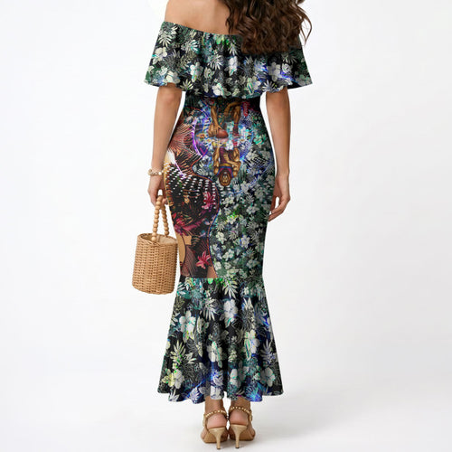 Personalized Brisbane Lions Football Mermaid Dress Tropical Hibiscus Flowers - Pacific Fusion Style