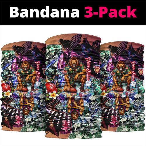 Personalized Brisbane Lions Football Neck Gaiter Tropical Hibiscus Flowers - Pacific Fusion Style