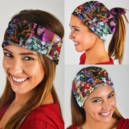 Personalized Brisbane Lions Football Neck Gaiter Tropical Hibiscus Flowers - Pacific Fusion Style