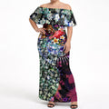 Personalized Brisbane Lions Football Off Shoulder Maxi Dress Tropical Hibiscus Flowers - Pacific Fusion Style