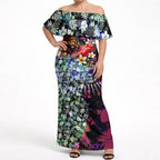 Personalized Brisbane Lions Football Off Shoulder Maxi Dress Tropical Hibiscus Flowers - Pacific Fusion Style