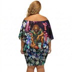 Personalized Brisbane Lions Football Off Shoulder Short Dress Tropical Hibiscus Flowers - Pacific Fusion Style