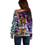 Personalized Brisbane Lions Football Off Shoulder Sweater Tropical Hibiscus Flowers - Pacific Fusion Style