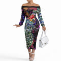Personalized Brisbane Lions Football Off The Shoulder Long Sleeve Dress Tropical Hibiscus Flowers - Pacific Fusion Style