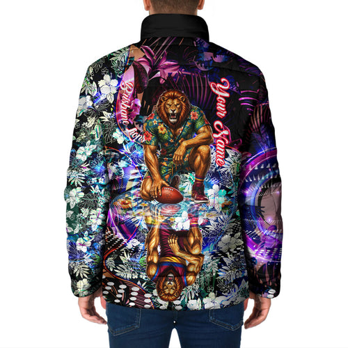 Personalized Brisbane Lions Football Padded Jacket Tropical Hibiscus Flowers - Pacific Fusion Style