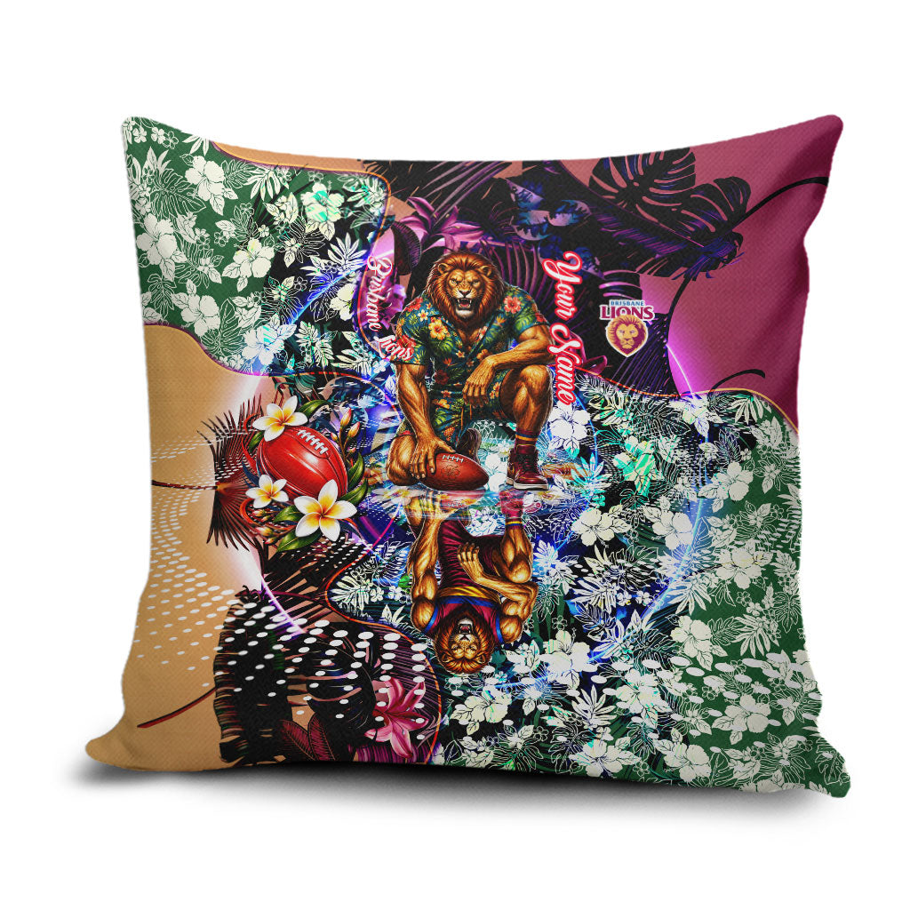 Personalized Brisbane Lions Football Pillow Cover Tropical Hibiscus Flowers - Pacific Fusion Style