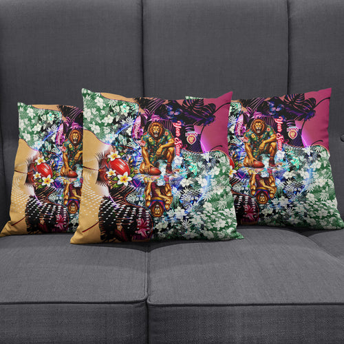 Personalized Brisbane Lions Football Pillow Cover Tropical Hibiscus Flowers - Pacific Fusion Style