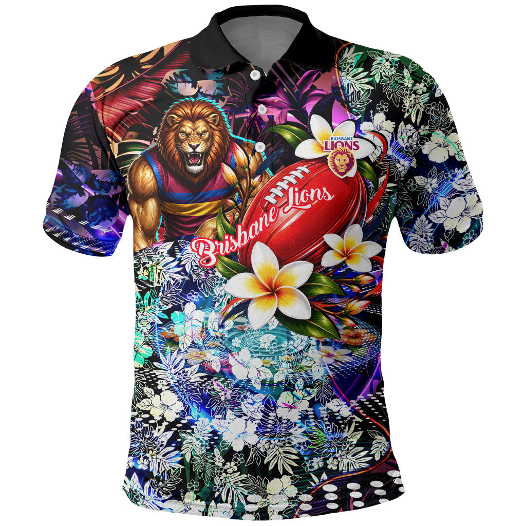 Personalized Brisbane Lions Football Polo Shirt Tropical Hibiscus Flowers - Pacific Fusion Style