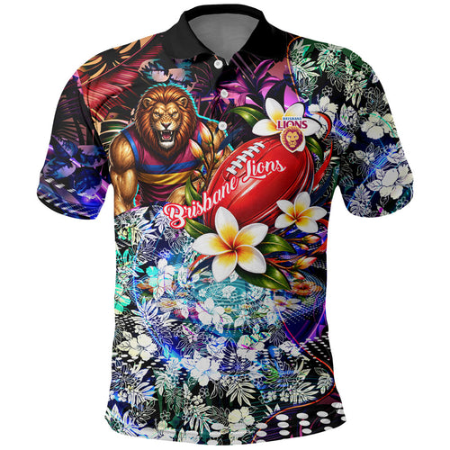 Personalized Brisbane Lions Football Polo Shirt Tropical Hibiscus Flowers - Pacific Fusion Style
