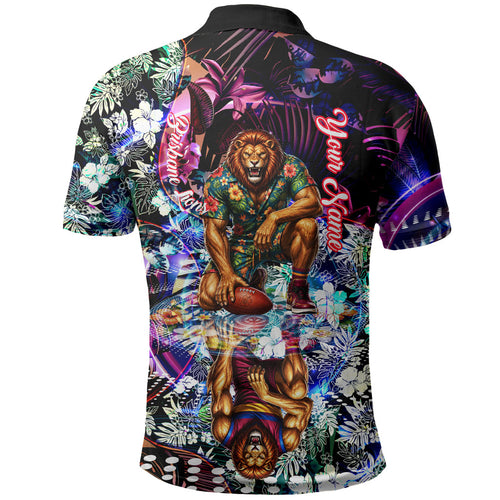 Personalized Brisbane Lions Football Polo Shirt Tropical Hibiscus Flowers - Pacific Fusion Style