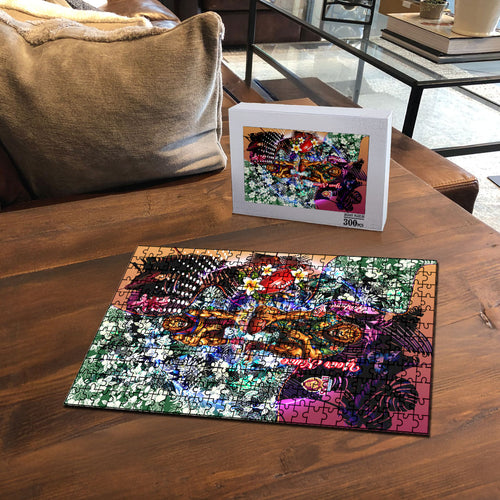 Personalized Brisbane Lions Football Puzzle Tropical Hibiscus Flowers - Pacific Fusion Style