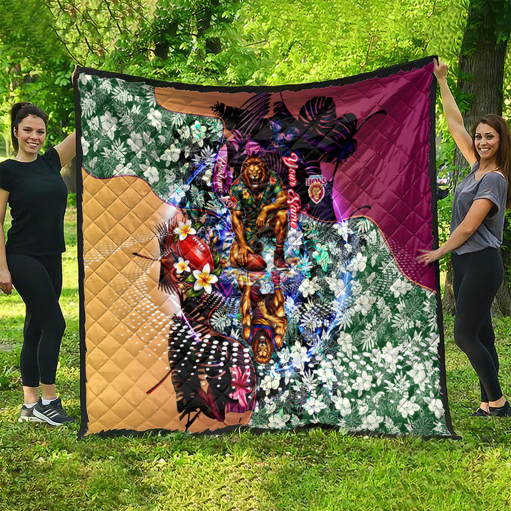 Personalized Brisbane Lions Football Quilt Tropical Hibiscus Flowers - Pacific Fusion Style