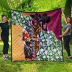 Personalized Brisbane Lions Football Quilt Tropical Hibiscus Flowers - Pacific Fusion Style