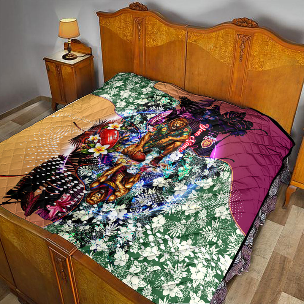 Personalized Brisbane Lions Football Quilt Tropical Hibiscus Flowers - Pacific Fusion Style