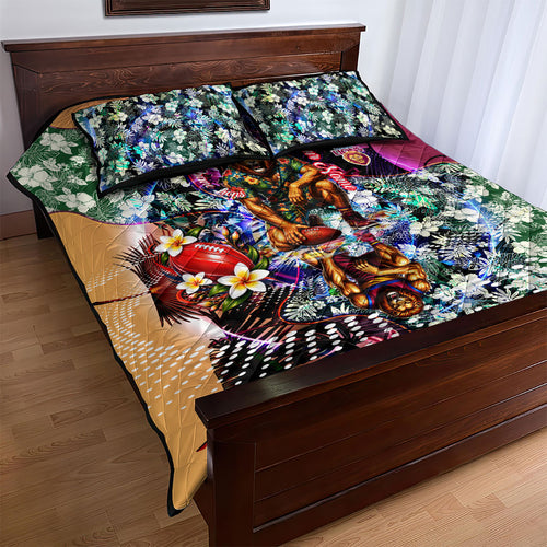 Personalized Brisbane Lions Football Quilt Bed Set Tropical Hibiscus Flowers - Pacific Fusion Style