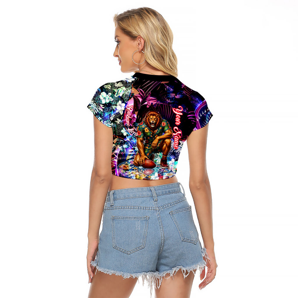 Personalized Brisbane Lions Football Raglan Cropped T Shirt Tropical Hibiscus Flowers - Pacific Fusion Style