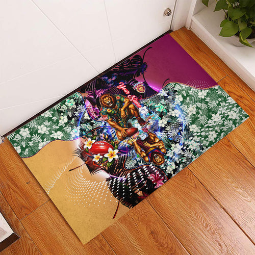 Personalized Brisbane Lions Football Rubber Doormat Tropical Hibiscus Flowers - Pacific Fusion Style